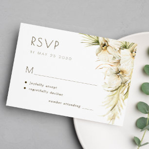 Tropical floral pampas grass elegant wedding RSVP card