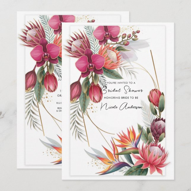 Tropical Floral Paradise Botanical Gold  Invitation (Front/Back)