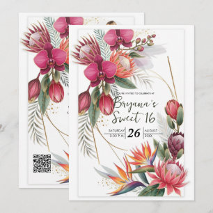 Tropical Floral Paradise Botanical Gold Sweet 16 Invitation