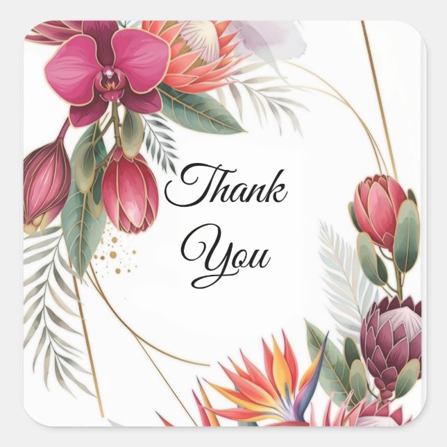 Tropical Floral Paradise Botanical Gold Wedding  Square Sticker (Front)