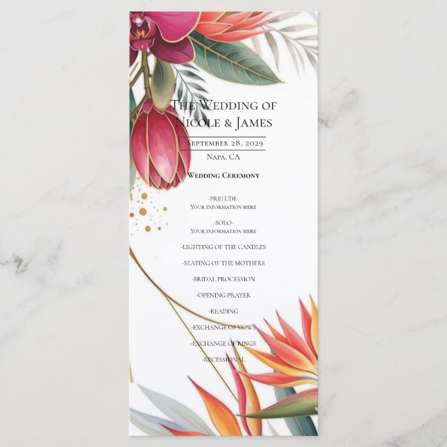 Tropical Floral Paradise Botanical Wedding Program (Front)
