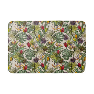 Tropical Floral Pattern Bath Mat