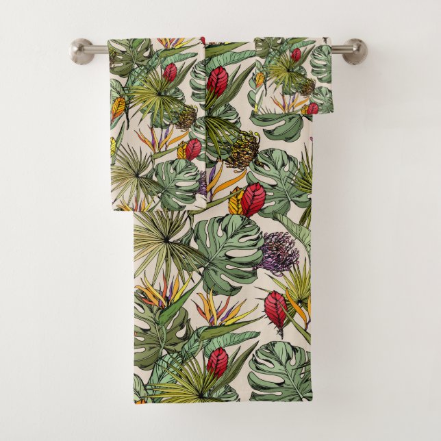 Tropical Floral Pattern Bath Towel Set (Insitu)