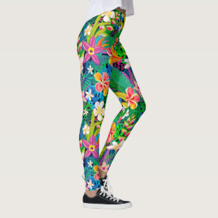 Tropical Floral Pattern Colourful Whimsical flower Leggings