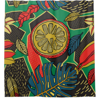 Tropical floral pattern in doodle style with fruit