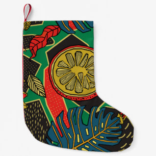Tropical floral pattern in doodle style with fruit small christmas stocking