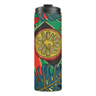 Tropical floral pattern in doodle style with fruit thermal tumbler