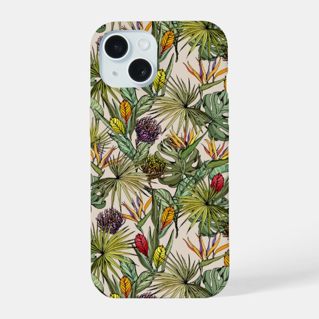 Tropical Floral Pattern iPhone 15 Case (Back)