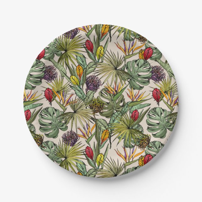 Tropical Floral Pattern Paper Plate (Front)