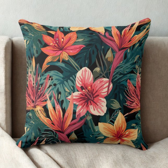 Tropical Floral Pattern Throw Pillow (tropical floral throw pillow)
