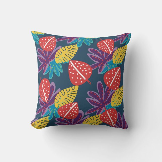tropical floral pattern trendy colourful fruits throw pillow (Front)