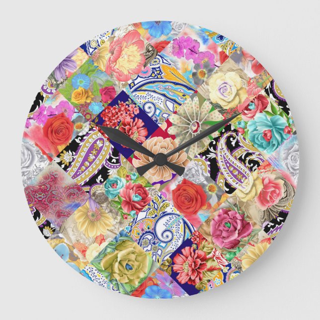 Tropical floral pattern, vibrant colours. large clock (Front)