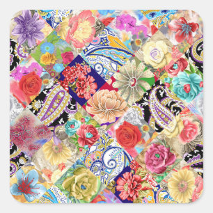 Tropical floral pattern, vibrant colours. square sticker