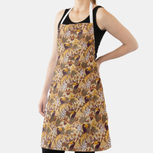 Tropical Floral Pattern With Tiger Apron