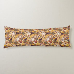 Tropical Floral Pattern With Tiger Body Pillow