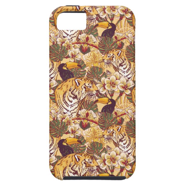 Tropical Floral Pattern With Tiger Case-Mate iPhone Case (Back)