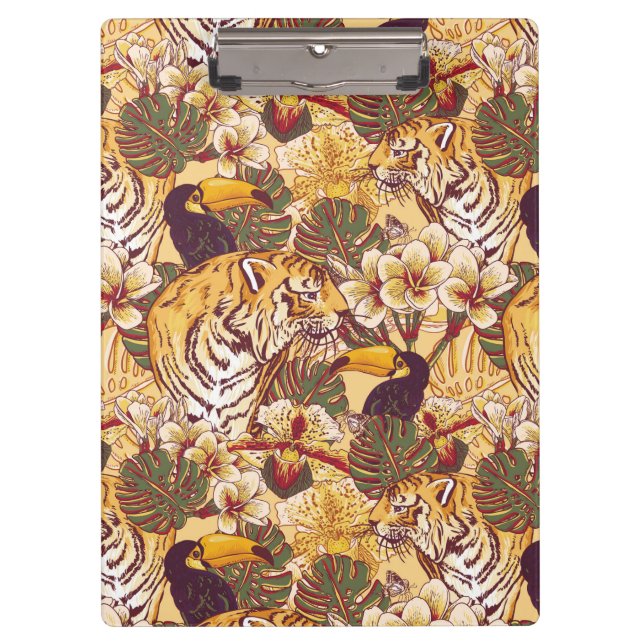 Tropical Floral Pattern With Tiger Clipboard (Front)