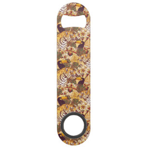 Tropical Floral Pattern With Tiger Speed Bottle Opener