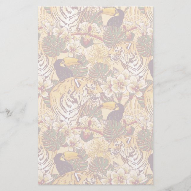 Tropical Floral Pattern With Tiger Stationery (Front)