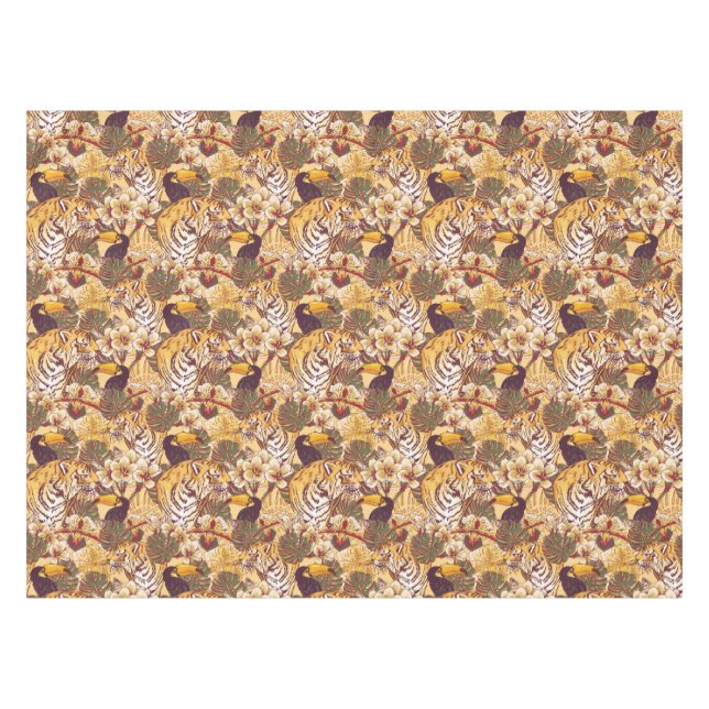 Tropical Floral Pattern With Tiger Tablecloth (Front (Horizontal))