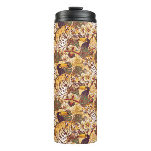 Tropical Floral Pattern With Tiger Thermal Tumbler