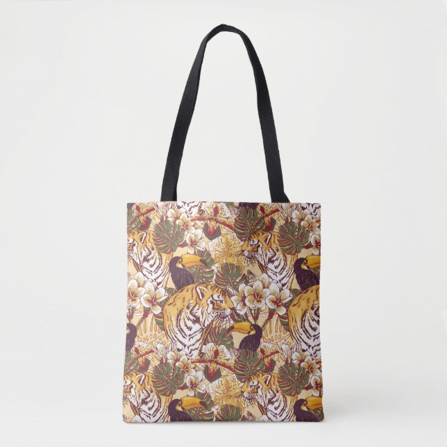 Tropical Floral Pattern With Tiger Tote Bag (Front)