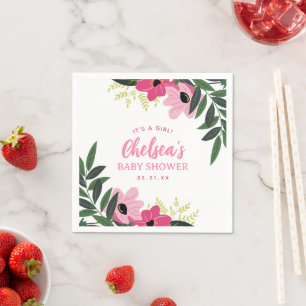 Tropical Floral Personalized Baby Shower Napkin