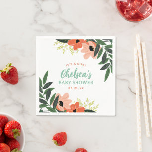 Tropical Floral Personalized Baby Shower Napkin