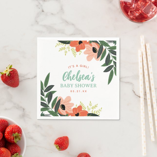 Tropical Floral Personalized Baby Shower Napkin (Insitu)