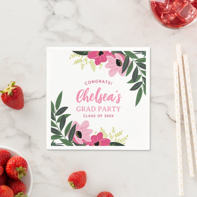 Tropical Floral Personalized Grad Party Napkin (Insitu)