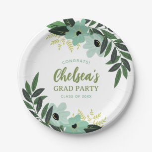 Tropical Floral Personalized Grad Party Paper Plate