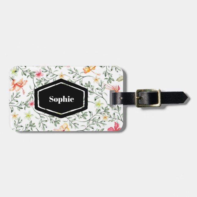 Tropical Floral Personalized Luggage Tag (Front Horizontal)