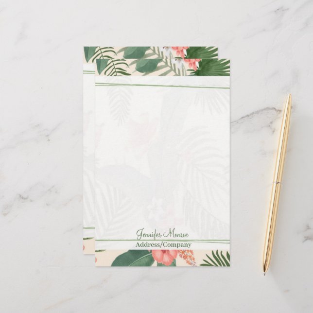 Tropical floral personalized stationery (Front/Back In Situ)