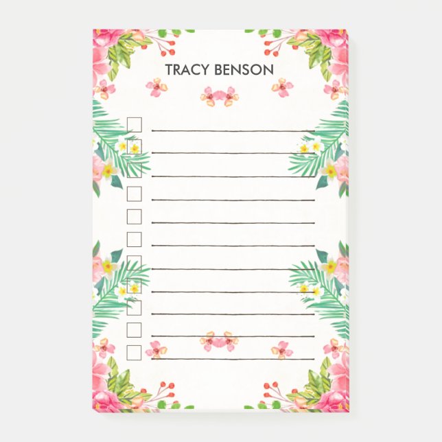 Tropical Floral Personalized To Do Post-it Notes (Front)
