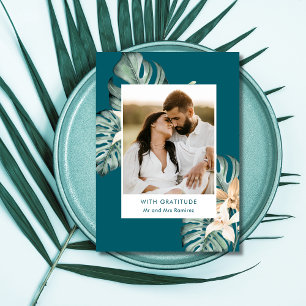 Tropical Floral Photo Wedding Thank You  Card