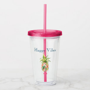 Tropical Floral Pineapple Acrylic Tumbler
