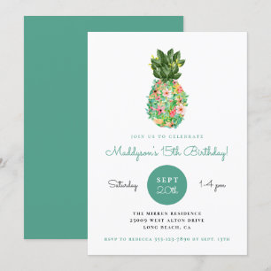 Tropical Floral Pineapple Birthday Invitation