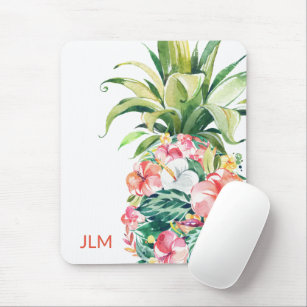 Tropical Floral Pineapple with Your Monogram Mouse Pad