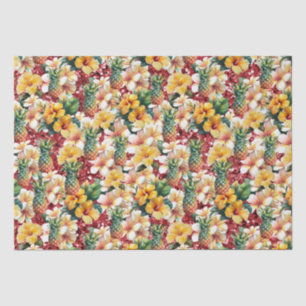 Tropical Floral Pineapples Red Glitter  Tissue Paper