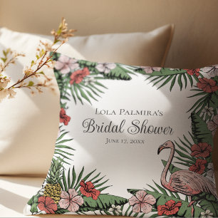 Tropical Floral Pink Flamingo Bridal Shower Outdoor Pillow