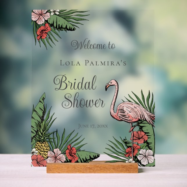 Tropical Floral Pink Flamingo Bridal Shower Sign (Neutral)