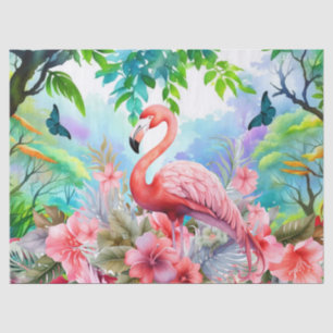 Tropical Floral  Pink Flamingo Decoupage Tissue Paper