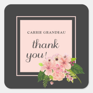 Tropical Floral Pink & Peach Graduation Thank You Square Sticker