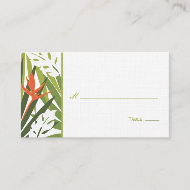 Tropical Floral Place Card - Green and Orange (Front)
