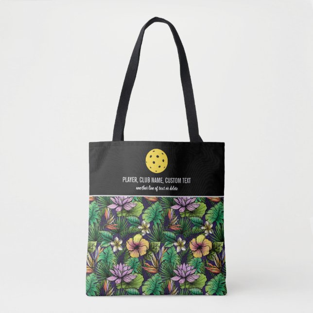 Tropical Floral Print Custom Pickleball Paddle Tote Bag (Front)