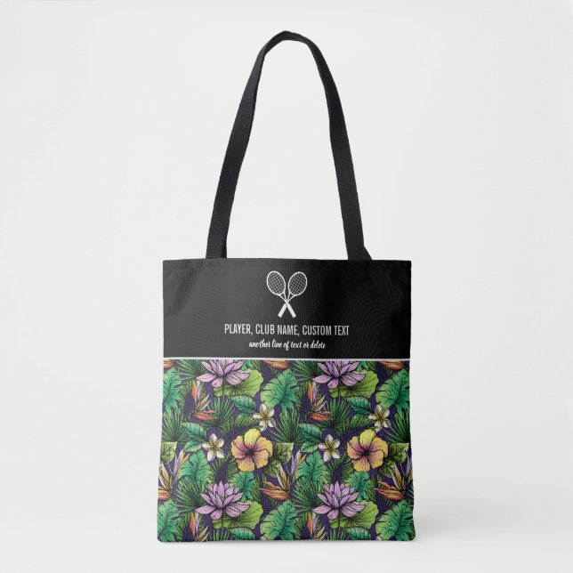 Tropical Floral Print Custom Tennis Racket Tote Bag (Front)