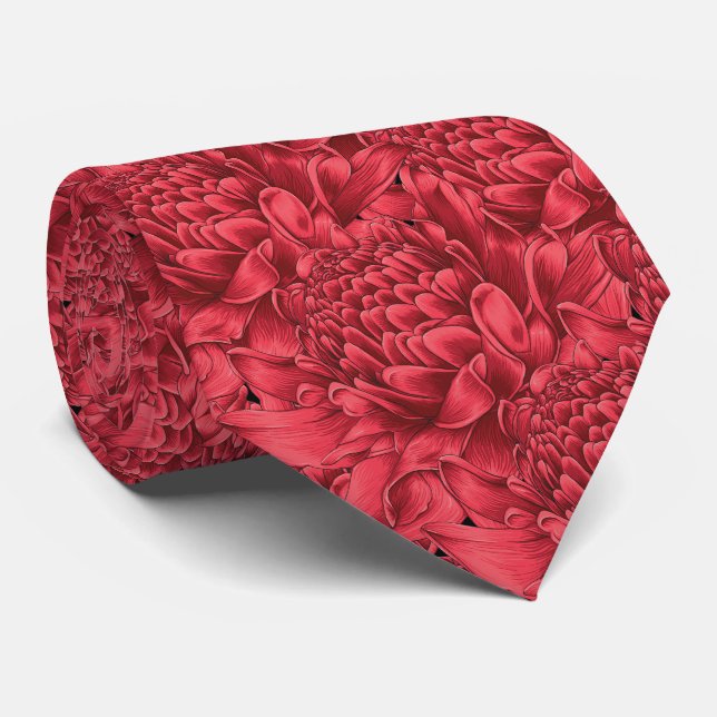 Tropical Floral Red Tie (Rolled)