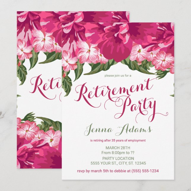 Tropical Floral, Retirement Party Invitations (Front/Back)