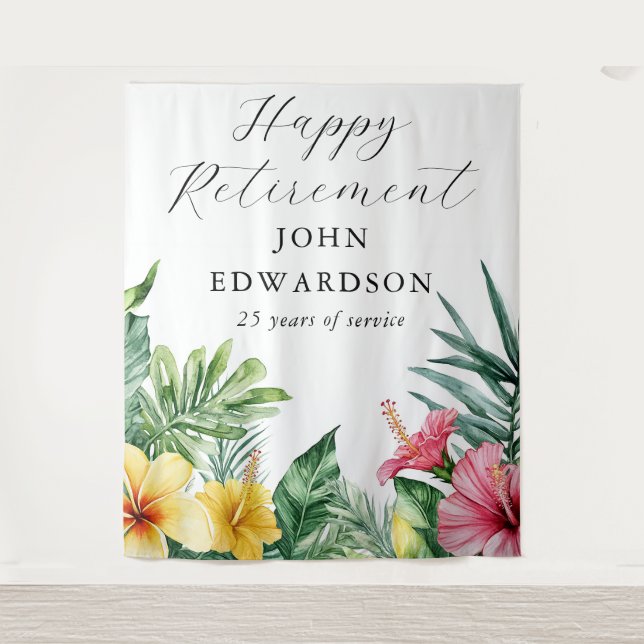 Tropical Floral Retirement Party Photo Backdrop Tapestry (Front)