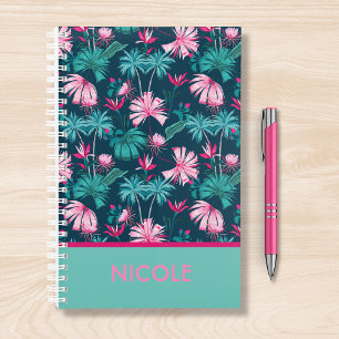 Tropical Floral rose Turquoise Nom personnalisé
